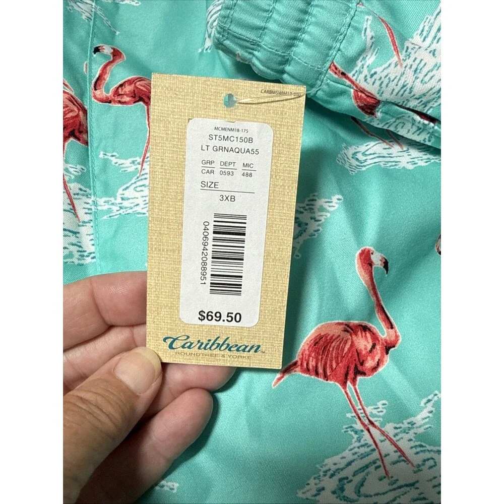 NWT Caribbean Swimwear Swim Shorts Trunks Pink Flamingo Sz 3X B Big Man
